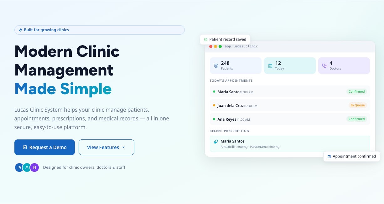 Screenshot of Lucas Clinic System
